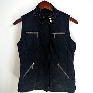 Pendleton Vest Womens XS Black Lined Gold zip High Neck Quilted